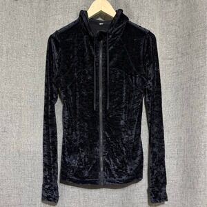 Lululemon Jacket Women 10 Black Crushed Velvet Hooded Zip Up Athletic Athleisure